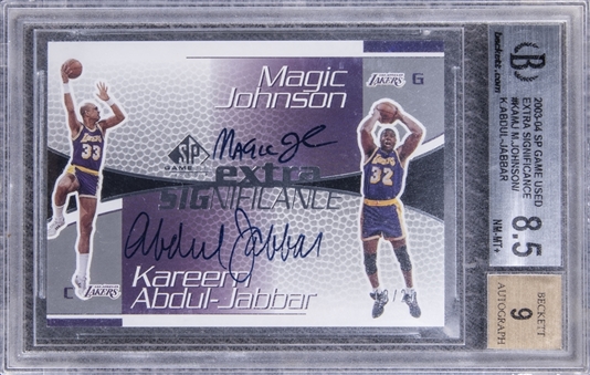 2003-04 SP Game Used Extra Significance #KAMJ Magic Johnson/Kareem Abdul-Jabbar Signed Card - BGS NM-MT+ 8.5/BGS 9